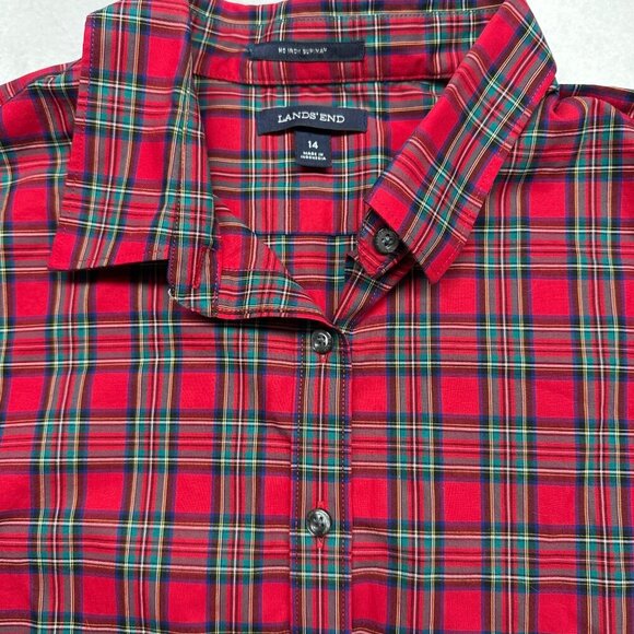 Lands End Womens Tartan Plaid No Iron Supima Cotton Button Up Size 14 Classic - Picture 4 of 11
